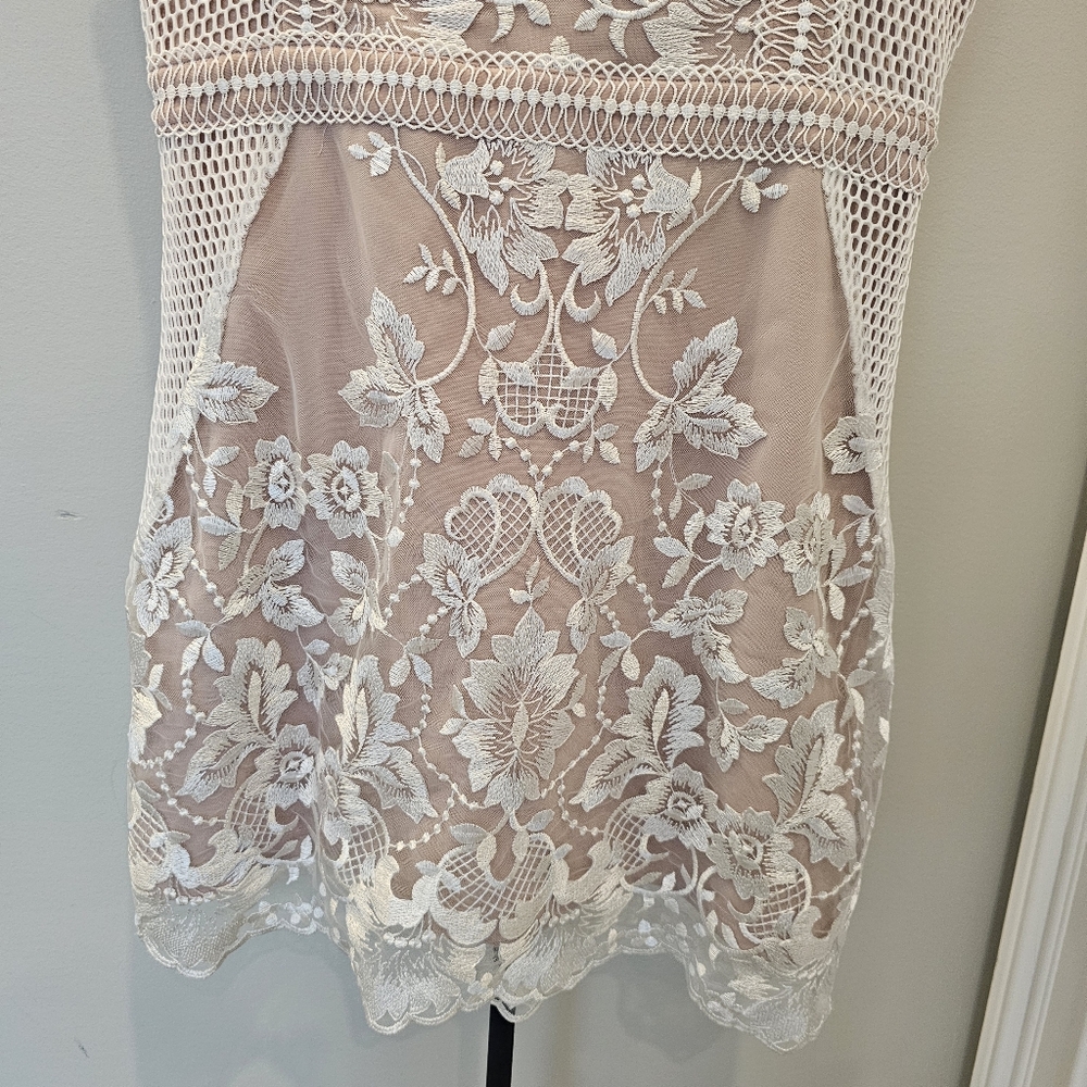 En Creme Lace Embroidery Sleeveless Mini Dress Woman's Large - Picture 4 of 16